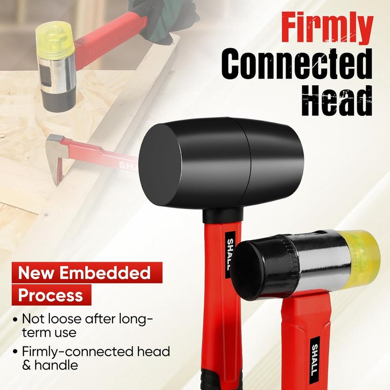 SHALL 2-Piece Rubber Mallet Hammer Set, 16oz Rubber Hammer Mallet & 40mm Double-Faced Soft Mallet, Shockproof Fiberglass Handle with Cushion Grip, Damage-Free to Flooring, Tile, Crafts and Wood Work - Image 2